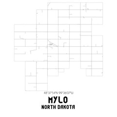 Mylo North Dakota. US street map with black and white lines.