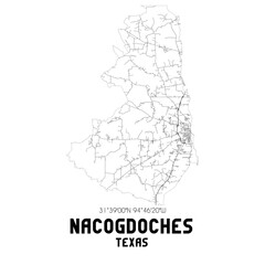 Nacogdoches Texas. US street map with black and white lines.