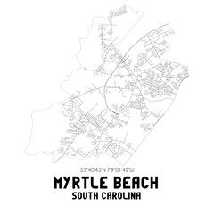 Myrtle Beach South Carolina. US street map with black and white lines.