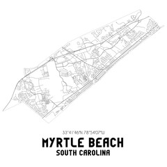 Myrtle Beach South Carolina. US street map with black and white lines.
