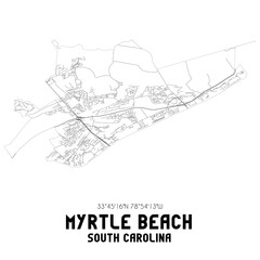 Myrtle Beach South Carolina. US street map with black and white lines.