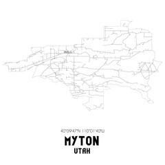 Myton Utah. US street map with black and white lines.