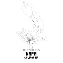 Napa California. US street map with black and white lines.