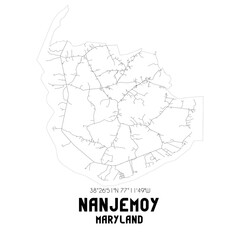 Nanjemoy Maryland. US street map with black and white lines.