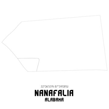 Nanafalia Alabama. US street map with black and white lines.