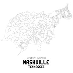 Nashville Tennessee. US street map with black and white lines.