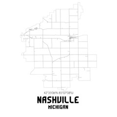 Nashville Michigan. US street map with black and white lines.