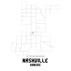 Nashville Kansas. US street map with black and white lines.