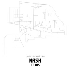 Nash Texas. US street map with black and white lines.