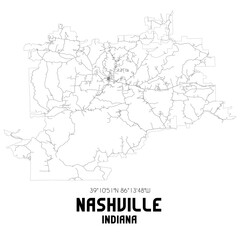 Nashville Indiana. US street map with black and white lines.
