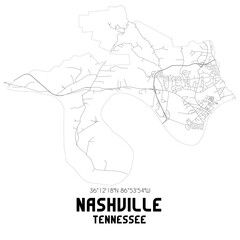 Nashville Tennessee. US street map with black and white lines.