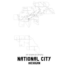 National City Michigan. US street map with black and white lines.