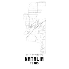 Natalia Texas. US street map with black and white lines.