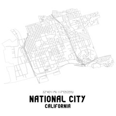 National City California. US street map with black and white lines.