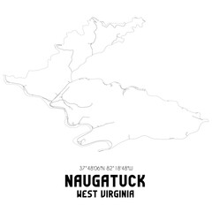Naugatuck West Virginia. US street map with black and white lines.
