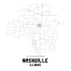 Nashville Illinois. US street map with black and white lines.