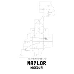 Naylor Missouri. US street map with black and white lines.