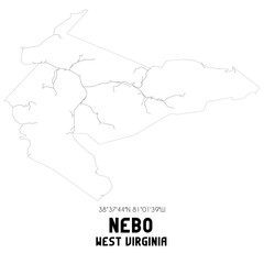 Nebo West Virginia. US street map with black and white lines.