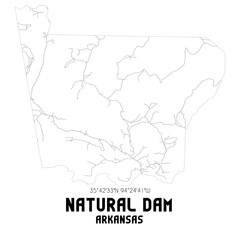Natural Dam Arkansas. US street map with black and white lines.