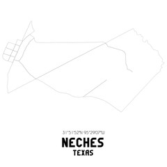 Neches Texas. US street map with black and white lines.