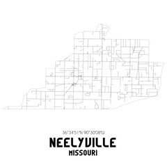 Neelyville Missouri. US street map with black and white lines.