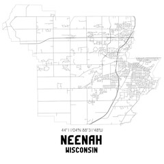 Neenah Wisconsin. US street map with black and white lines.