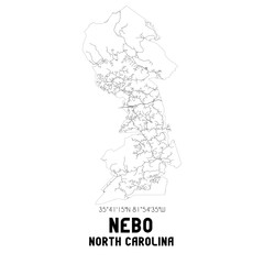 Fototapeta na wymiar Nebo North Carolina. US street map with black and white lines.