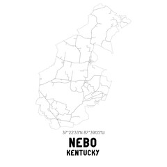 Nebo Kentucky. US street map with black and white lines.