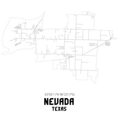 Nevada Texas. US street map with black and white lines.
