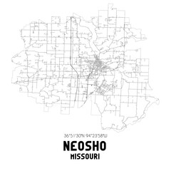 Neosho Missouri. US street map with black and white lines.
