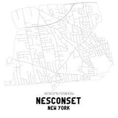 Nesconset New York. US street map with black and white lines.