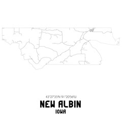 New Albin Iowa. US street map with black and white lines.