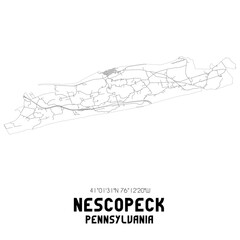 Nescopeck Pennsylvania. US street map with black and white lines.