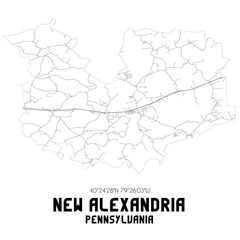 New Alexandria Pennsylvania. US street map with black and white lines.