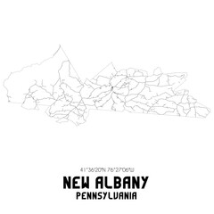 New Albany Pennsylvania. US street map with black and white lines.