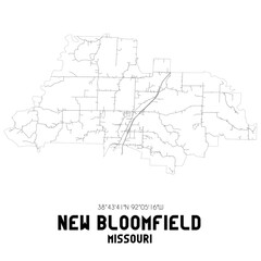 New Bloomfield Missouri. US street map with black and white lines.