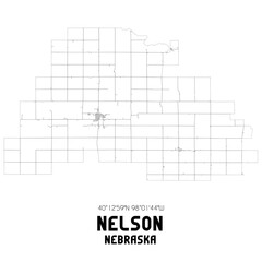 Nelson Nebraska. US street map with black and white lines.
