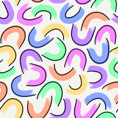 Brushstrokes motif geometric print. Paint brush curve smears seamless pattern. Freehand grunge design background. Trendy handdrawn modern simple geo ornament