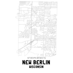 New Berlin Wisconsin. US street map with black and white lines.