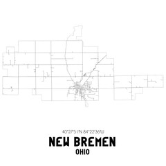 New Bremen Ohio. US street map with black and white lines.