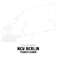 New Berlin Pennsylvania. US street map with black and white lines.