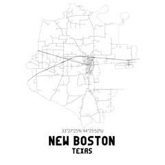 New Boston Texas. US street map with black and white lines.