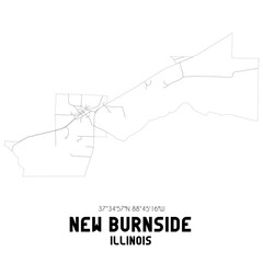 New Burnside Illinois. US street map with black and white lines.