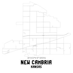 New Cambria Kansas. US street map with black and white lines.