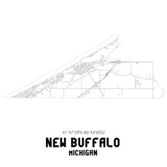 New Buffalo Michigan. US street map with black and white lines.