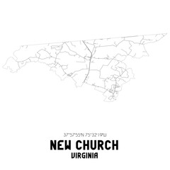 New Church Virginia. US street map with black and white lines.