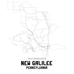 New Galilee Pennsylvania. US street map with black and white lines.