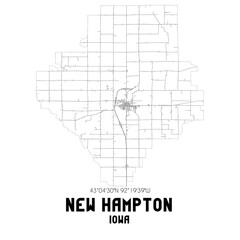 New Hampton Iowa. US street map with black and white lines.