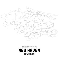 New Haven Missouri. US street map with black and white lines.