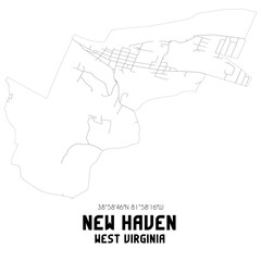 New Haven West Virginia. US street map with black and white lines.